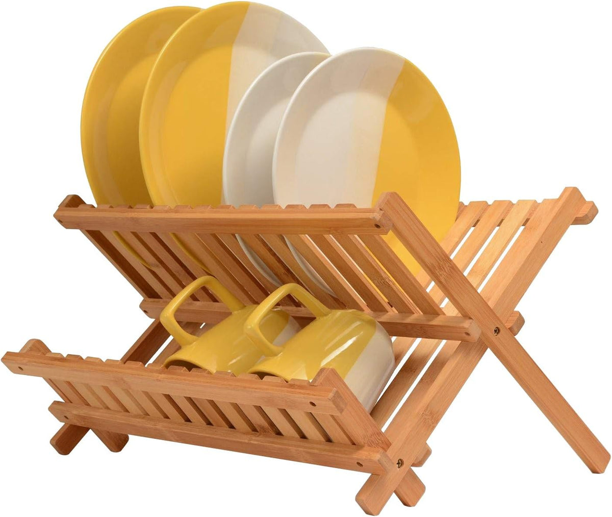 2-Tier Dish Drying Rack, Bamboo Dish Drainer for Kitchen Counter