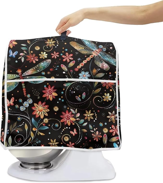 Dragonfly Mixer Cover | Easy-to-Clean Dust Protector with Handle & Pockets | 4.5-5 Quart Kitchen Appliance Protector for Home Decor