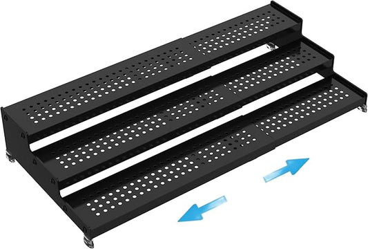 Expandable Spice Rack organizer with 3-Tier step shelf, 1PACK/BLACK