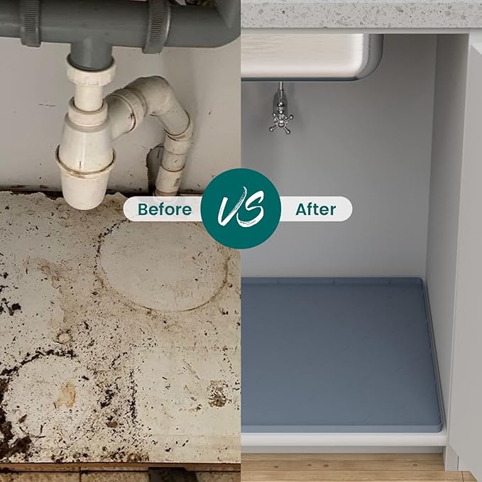 Under Sink Mat, 25" x 22" Silicone Kitchen Cabinet Tray, Waterproof & Flexible Under Sink Liner for Kitchen Bathroom and Laundry Room