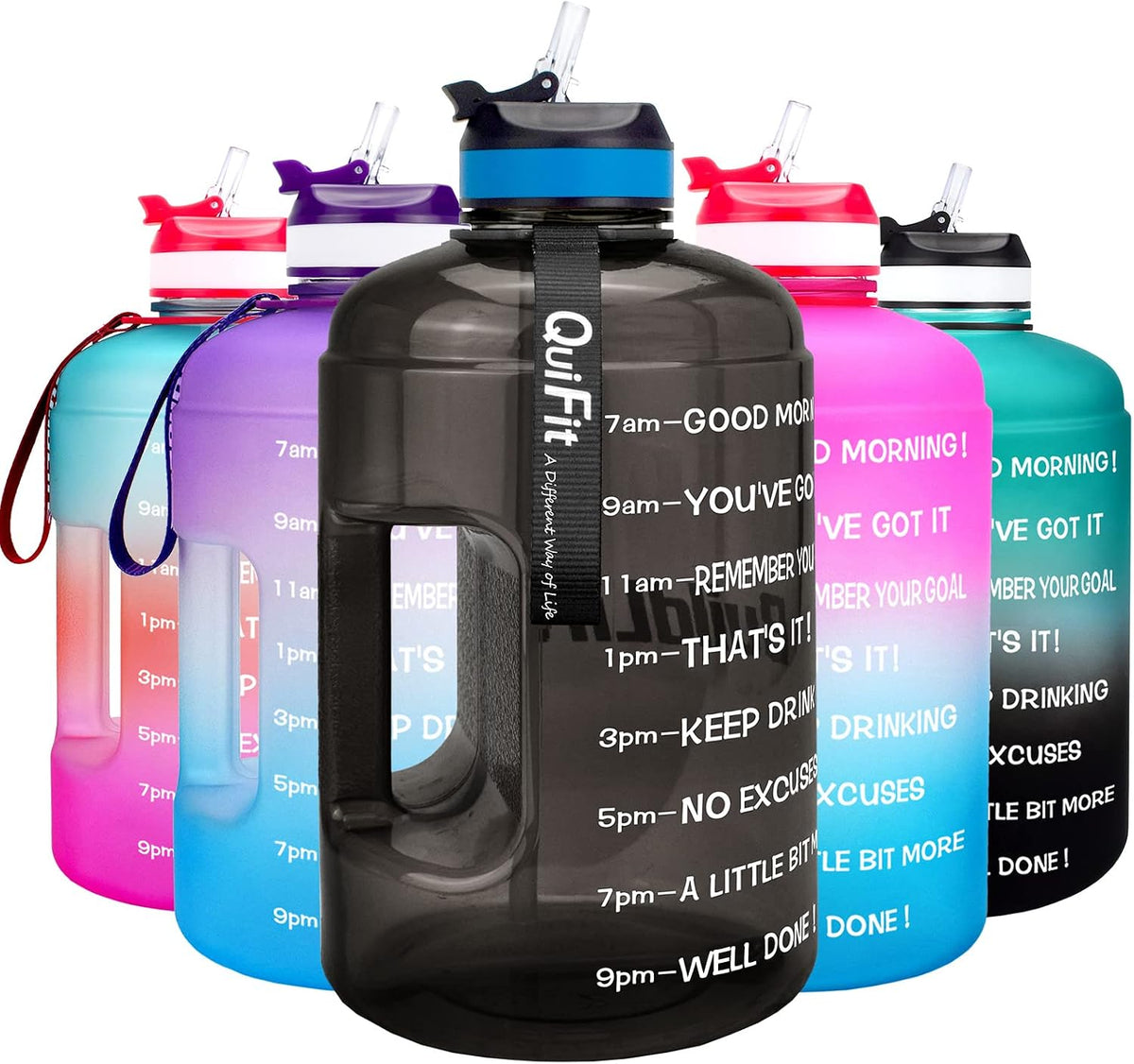 Motivational Gallon Water Bottle - with Straw & Time Marker BPA Free Large Reusable Sport Water Jug with Handle for Fitness Outdoor Enthusiasts Leak-Proof