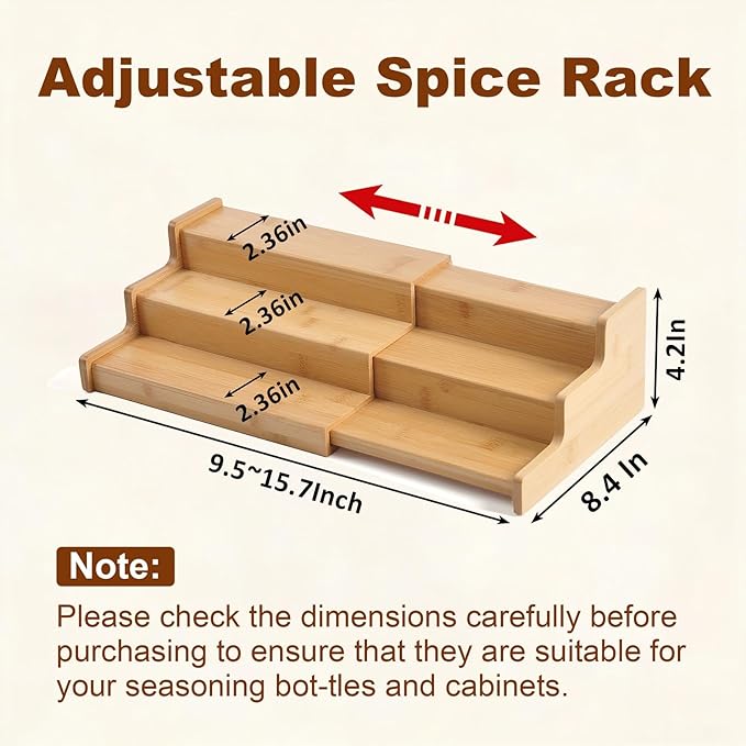 JinDoWin Spice Rack Organizer For Cabinet, Spice Organization For Cabinet, Spice Rack For Countertop,15.7 Inch Adjustable Seasoning Organizer Spice Organizer (1 Pack, Medium)