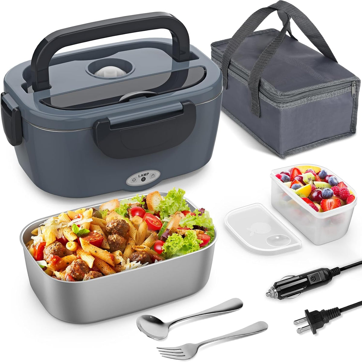 Electric Lunch Box for Adults, Heated Lunch Box Food Warmer, 80W 1.5L Portable Heating Lunchbox for Men/Work/Car/Truck, 12V 24V 110V Lonchera Eléctrica Portátil Christmas White Elephant Gifts