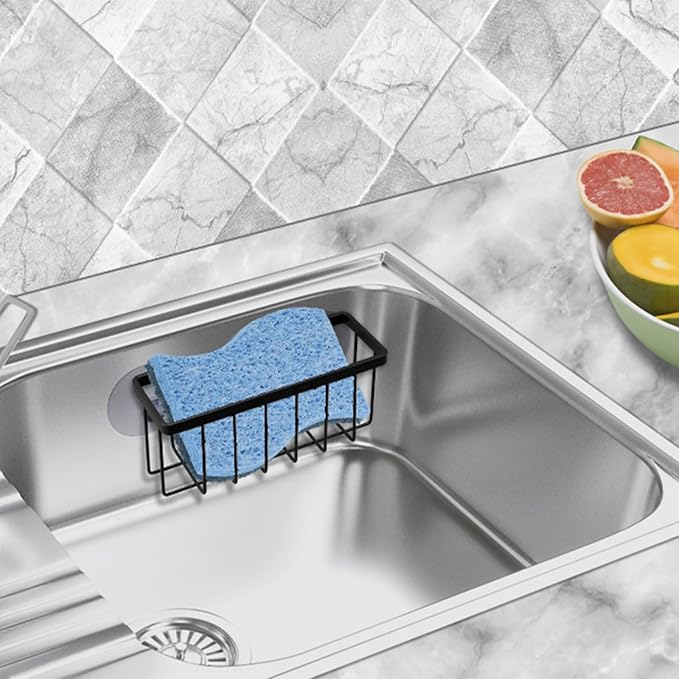 SHFKS Sponge Holder for Kitchen Sink Suction,Kitchen Sink Sponge Holder,Sink Caddy, Soap Holder,Bathroom,Scrubbers (Black)