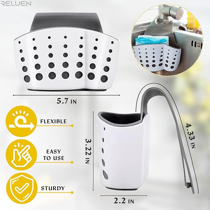 Silicone Sponge Holder For Kitchen Sink - Over The Faucet Sink Sponge Holder Hanging, 5.7 x 3.22 x 2.2" Convenient Size - Adjustable Silicone Holders With Strap, Easy to Use and Clean