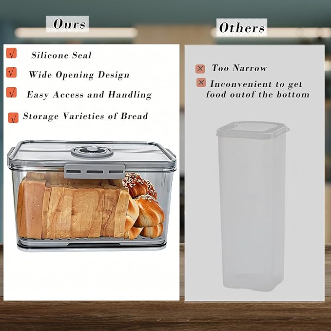 Bread Box Bread Boxes with Lid for Kitchen Counter, Airtight Loaf Bread Storage Container,Large Time Recording Bread Keeper for Homemade Bread, Toast, Bagel, Donut and Cookies ,Gifts for Mom Dad