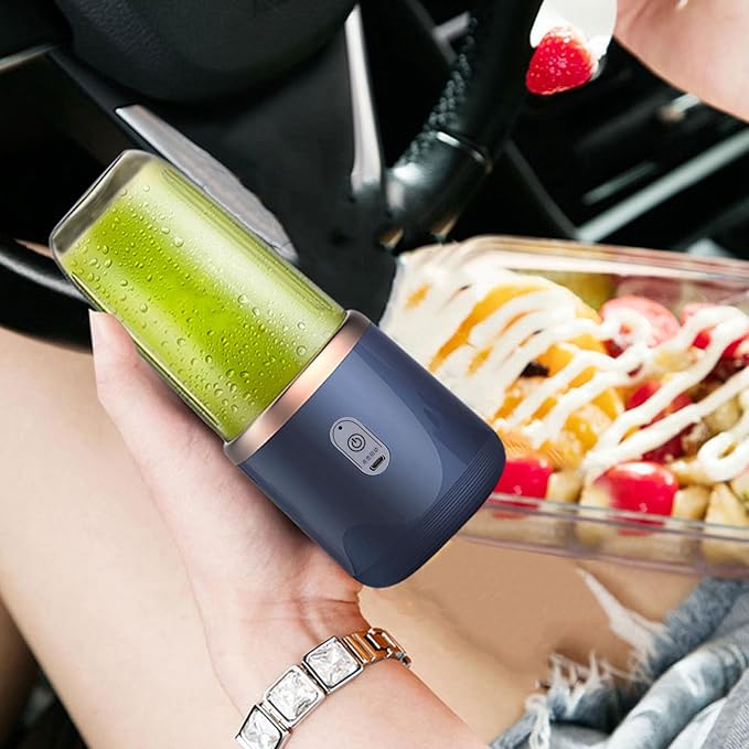 Honio Mini Blender, Portable Blender 300ml Capacity USB Charging for Fruit (Blue, 6Blades, Lid)