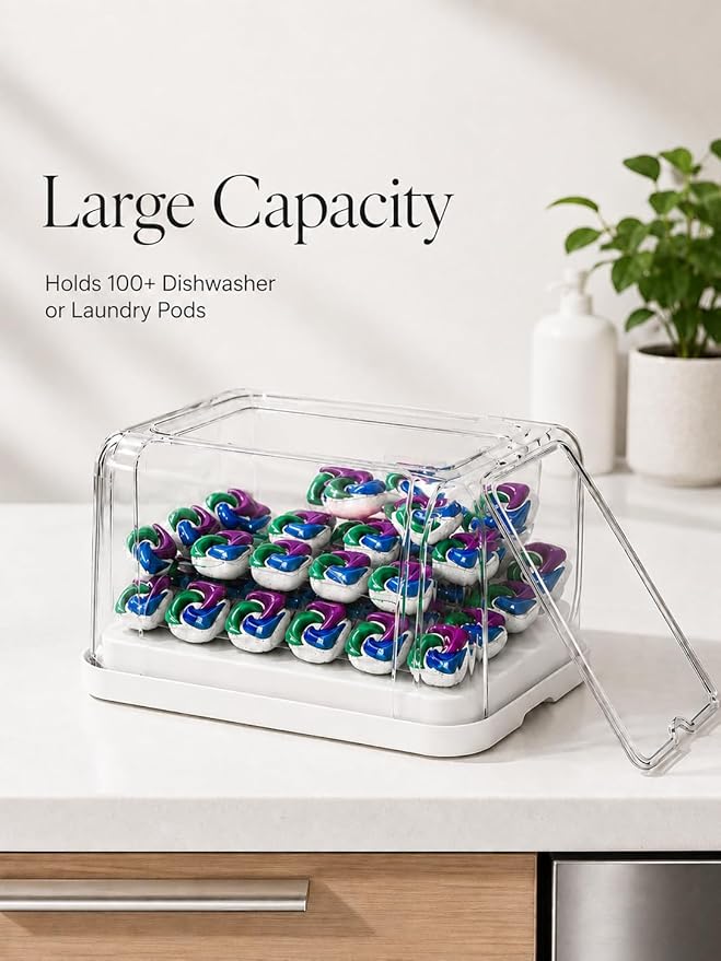 Trash Bag Dispenser & Dishwasher Pods Organizer, Clear Acrylic Garbage Bag Holder Under Sink Organizer With Removable Lid, Laundry Pods Container for Kitchen Pantry Laundry Room