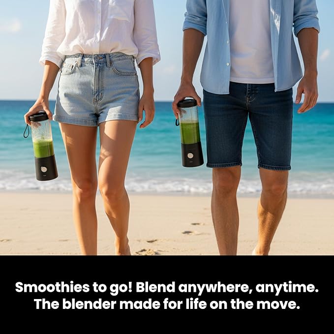 Portable Blender for Smoothies & Shakes - 16oz Cordless Mini Blender, USB-C Rechargeable & Self-Cleaning, and Stainless Steel Blade - Black (2)