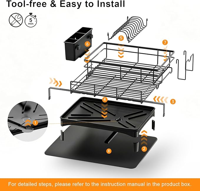 4-in-1 Extendable Dish Drying Rack, Large Capacity Modular Organizer System, Tool-Free Dish Drainer with Self-Draining Tray, Universal Fit & Rust-Resistant Dish Racks for Kitchen Counter