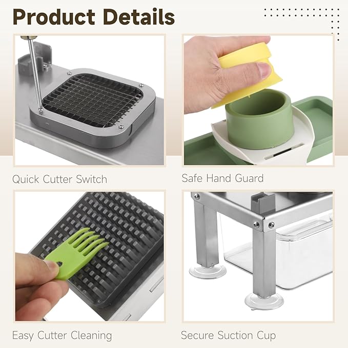 Vegetable Chopper with 9 Cutters, Multi-Function Food Chopper with Container, Mandoline Slicer and Dicer for Onion Potato Cheese Vegetable Cutter, Stainless Steel Cutter Kitchen Prep Tool Set