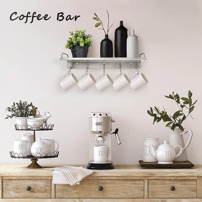 Audmore Kitchen Utensil Rack, Spice Rack with Hooks Wall Mount, Over the Stove Shelf, Stainless Steel, Hanging Storage Wall Shelf for Spatula Spoon, Seasoning Jar Organizer