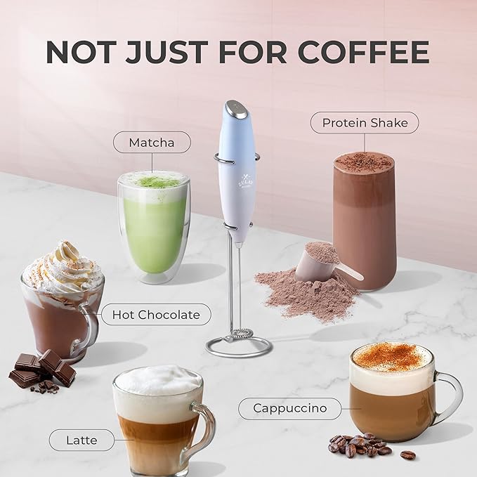Zulay Kitchen Powerful Milk Frother Wand With Duracell Batteries - Ultra Fast Handheld Drink Mixer - Electric Whisk Foam Maker for Coffee, Lattes, Cappuccino & Matcha - Z1 Motor - Cloud