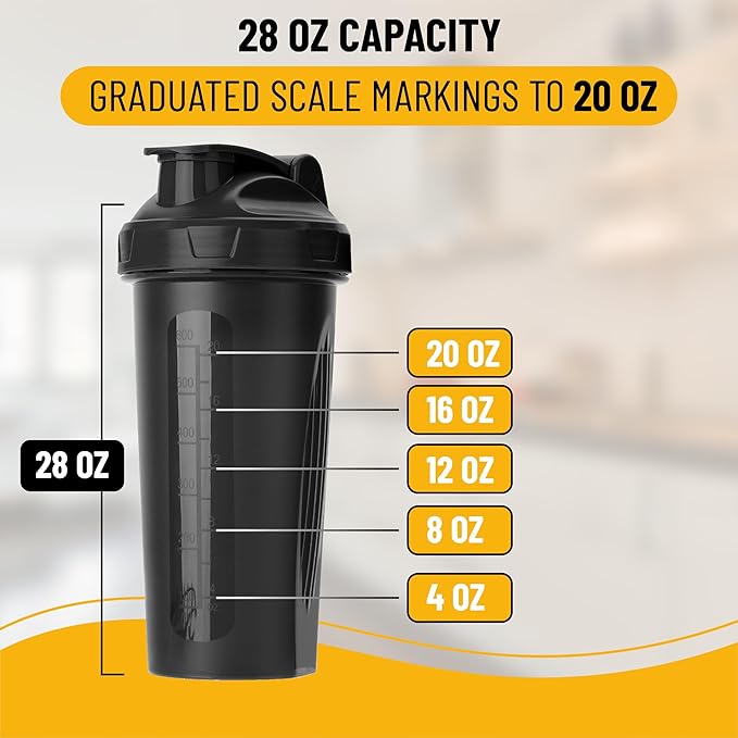 Mr. Pen- Shaker Bottles for Protein Mixes, 28 oz, Leak Proof Shaker Cups with Stainless Steel Wire Whisk Ball for Protein Shakes and Pre Workout
