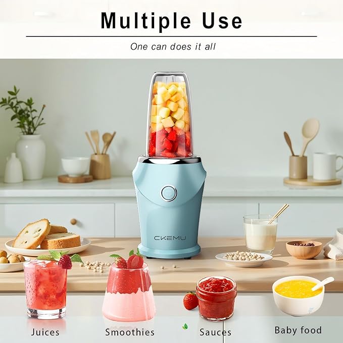 Portable Blender Mint Blue,Personal Blender with 13.5oz ABS Cup, 4-Blade Stainless Steel, One-Button Operation for Smoothies, Shakes, Juices - Home, Office, Gym, Travel