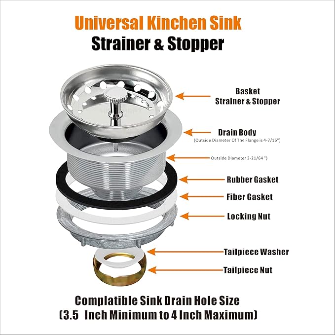 Artiwell 2-Pack Kitchen Sink Basket Strainer and Stopper, 3-1/2” Kitchen Drain Assembly with Strainer and Sink Stopper, Kitchen Sink Strainer with Stopper, Stainless (Brushed Nickel)