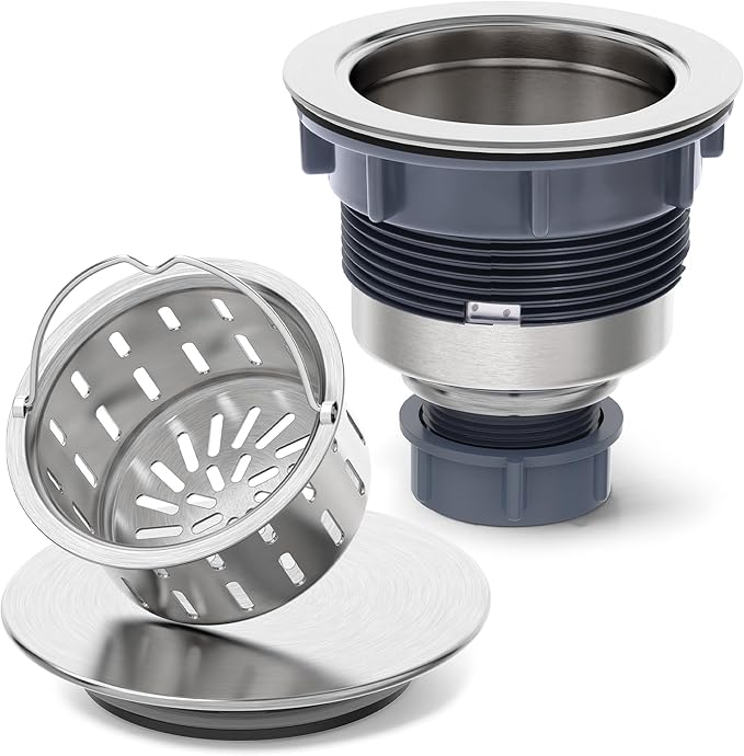 BOTEMY Kitchen Sink Drain Assembly with Removable Deep Basket Strainer, Anti-Clog Sink Drain Kit, Stainless Steel & ABS, Easy Clean Lift-Out Strainer, Fits Standard 3-1/2 Kitchen Sinks - Brushed