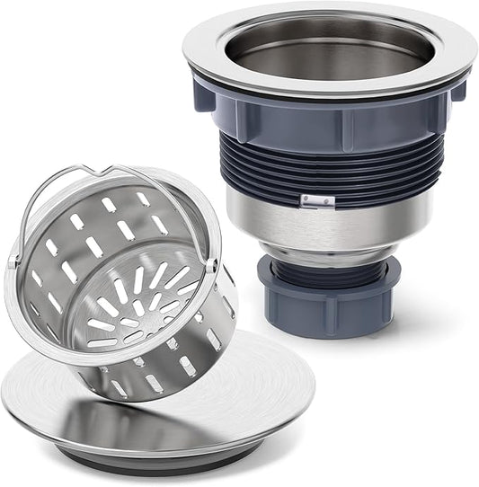 Kitchen Sink Drain Assembly with Removable Deep Basket Strainer, Brushed