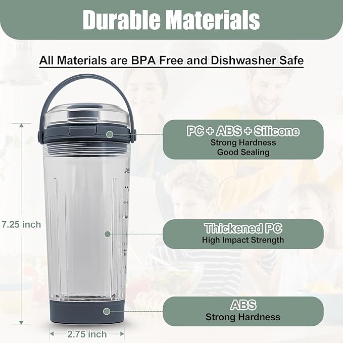 18 oz Vessel Replacement Compatible with Ninja Blast Portable Blender, Replacement 18oz Cup with Sip Lid & Bottom Cap for Ninja Portable Blenders BC151BK BC151NV BC151WH BC151CR BC151EM, PC,Blue