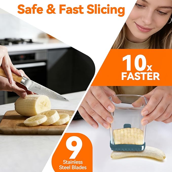 Fruit Slicer Cup for Strawberry, Banana, Hard-Boiled Egg - Detachable Cutter with Push Plate - Rapid & Safe Slicing Kitchen Gadget for Quick Meal Prep (Blackish green)