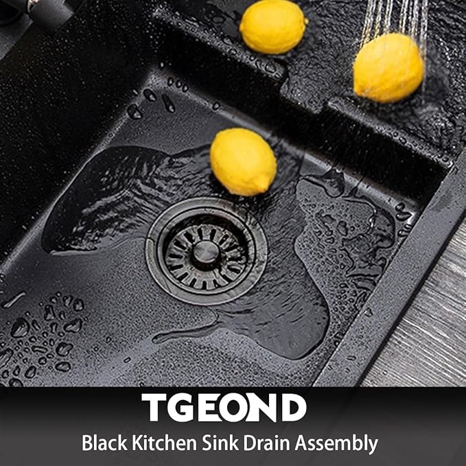 Black Kitchen Sink Drain Basket Strainer Stopper Replacement for Polymer Sink Drain, TGEOND Brass Center Plug Removable Basket Drains