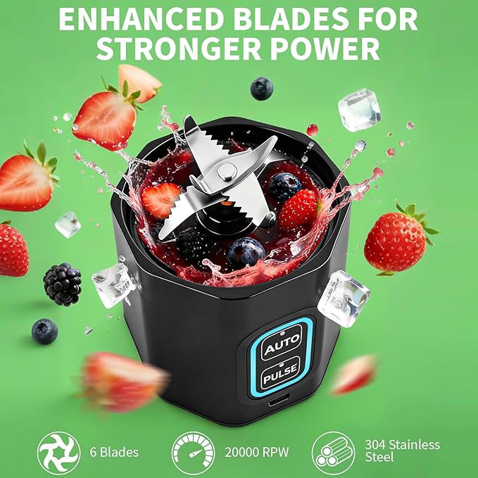 Portable Blender for Smoothies, 24 oz Cordless Personal Juicer Protein Shaker with Leakproof Lid, BPA Free, Rechargeable, Mini Licuadora Portatil for Kitchen Outdoor Traveling Camping Gym Fitness