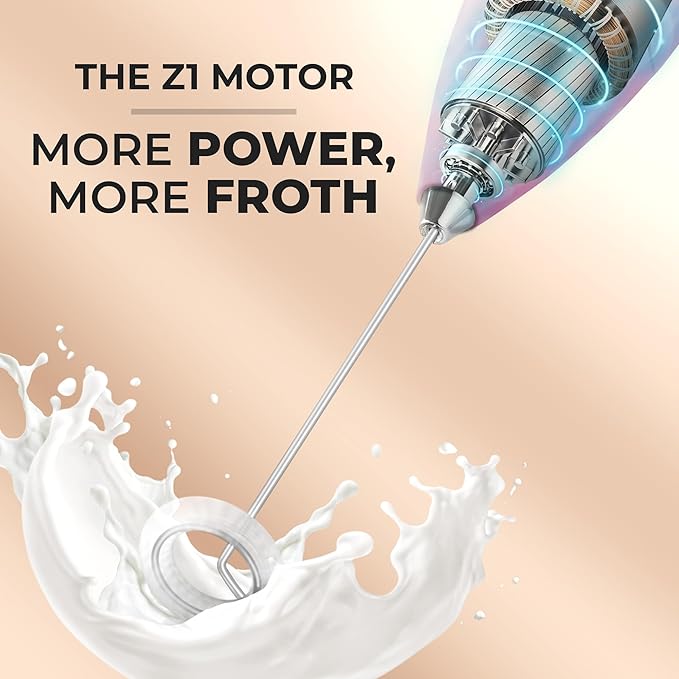 Zulay Kitchen Powerful Milk Frother Wand With Duracell Batteries - Ultra Fast Handheld Drink Mixer - Electric Whisk Foam Maker for Coffee, Lattes, Cappuccino & Matcha - Z1 Motor - Pink Spritz