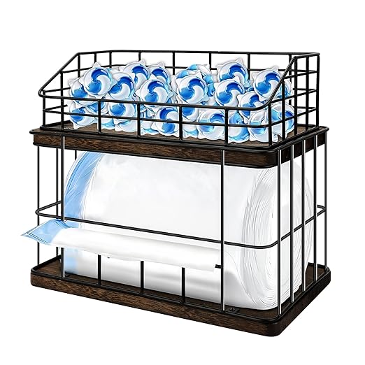 2-in-1 Trash Bag Holder & Dishwasher Pods Organizer, Extra Large Trash Bags Dispenser, Kitchen Organizer and Under Sink Storage Box