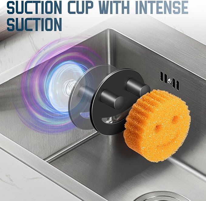 Yoshiky Stainless Steel Smiley Face Sponge Holder, Silver Sink Caddy Organizer Storage with Suction Cup for Kitchen, Kitchen Accessories Decor Scrubber-Black