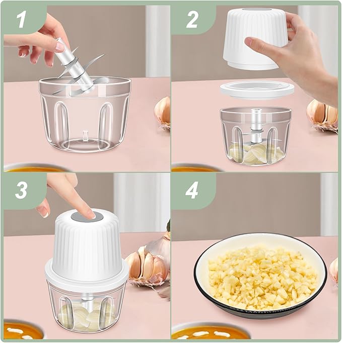 400ML Electric Garlic Chopper, 6 Blades Garlic Grinder Mini Vegetable Chopper, USB Portable Veggie Chopper, Onion Mincer, Food Processor for Ginger, Chili, Fruit, Meat