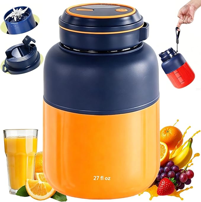 Portable Wireless Juicer Cup for Protein Shakes & Smoothies, 45oz USB-C Rechargeable Blender with 38 Stainless Steel Blades for Ice, Frozen Fruit, Gym, Travel & Camping (Blue, 27, Fluid Ounces)