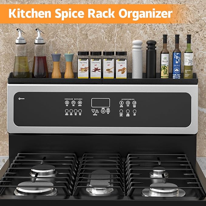 Magnetic Stove Top Shelf, Over the Stove Shelf Spice Rack & Spice Organizer – 30" Heat Resistant Silicone Stove Shelf, No Drill Kitchen Storage Organizer for Gas/Electric Stoves & Small Kitchens