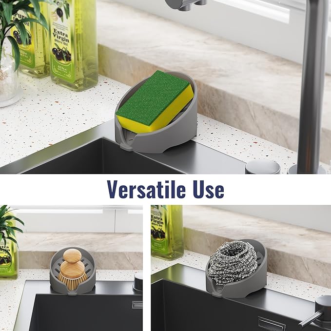NiHome Silicone Sponge Holder Compatible with Scrub Daddy Mommy Sponges for Kitchen & Bathroom, Auto Draining Organizer Holds Multiple Sponges & Cleaning Tools, Food-Grade, Dishwasher Safe (Dark Gray)