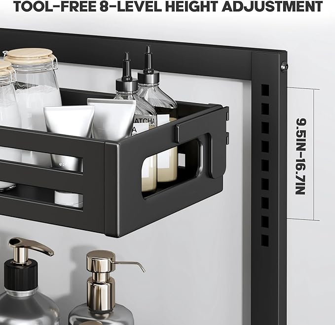 2 Pack 17IN-Depth Under Sink Organizer,Pull Out Cabinet Organizer With Smooth Cylindrical Rail,Metal Slide Out Drawer for Kitchen Bathroom Laundry,8-Level Tool Free Height Adjustable-Gun Gray