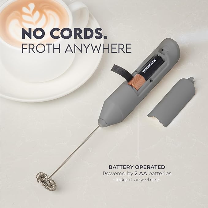 Zulay Kitchen Milk Frother Handheld Battery Operated – Electric Drink Mixer for Coffee, Lattes, Cappuccinos, Matcha & Hot Chocolate – Portable Foam Maker & Coffee Bar Accessory - Gray
