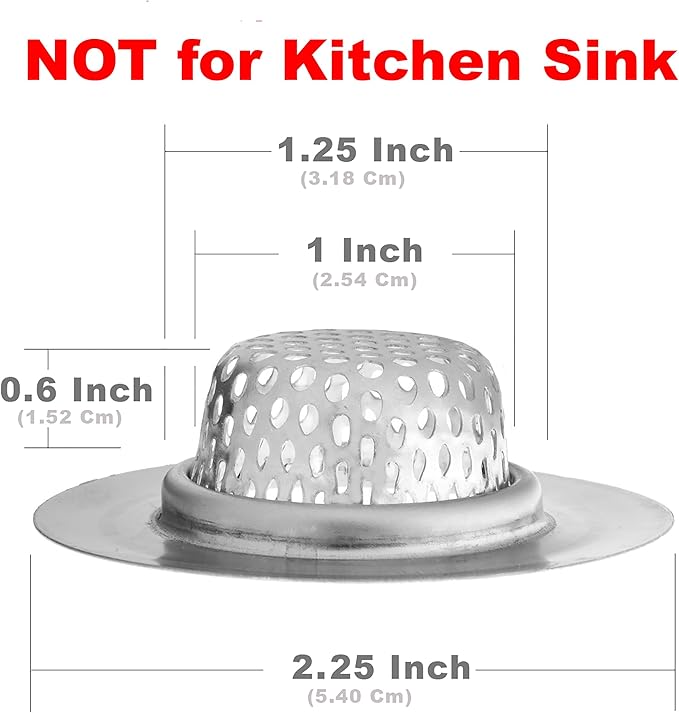 2 Pack - 2.25" Top / 1" Basket- Sink Strainer Bathroom, Utility, Slop, Laundry, RV and Lavatory Sink Drain Strainer Hair Catcher. Stainless Steel - Hilltop Products
