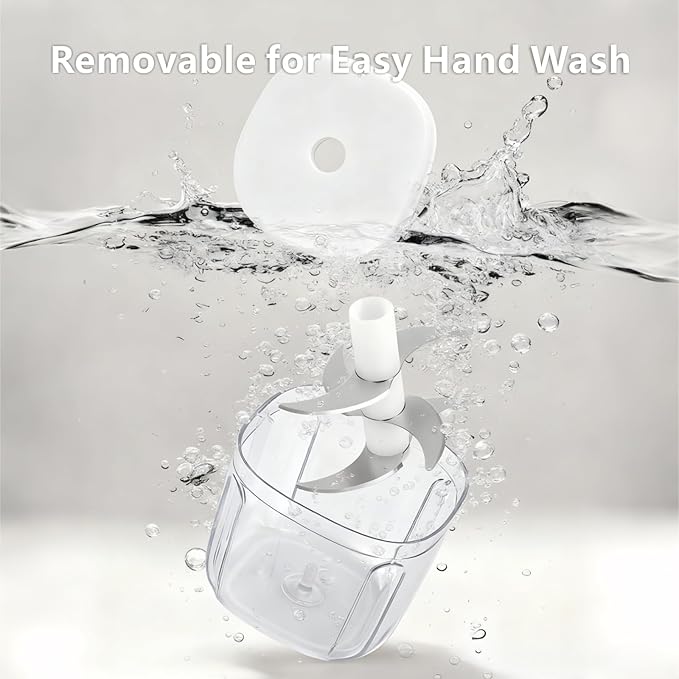 Wireless Food Chopper Mini, 350ml Cordless Food Processor, 1.4Cup Garlic Onion Chopper, Battery USB-C Rechargeable Electric Processor, Veggie Meat Blender, Small Kitchen Appliance Portable Mixer,White