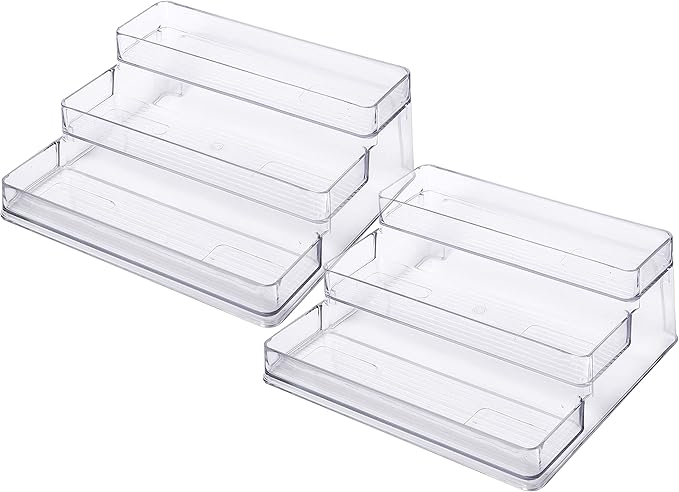 SIMPLEMADE 3-Tier Spice Rack Organizer - Versatile Storage Shelf for Kitchen, Bathroom, Bedroom & Office, Set of 2, Clear