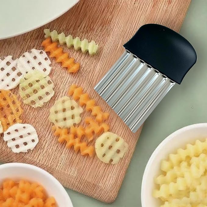Crinkle Cutter for Veggies & Potatoes - Heavy Duty Stainless Steel Wave Knife & French Fry Slicer Crinkle Cutting Tools with Comfortable Handles for Carrots, Onions, and Fruits(1 Pcs)