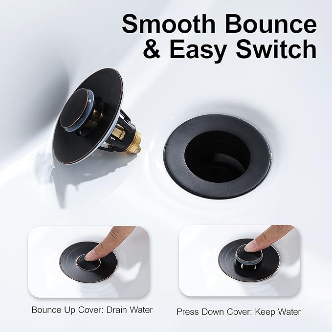 Universal Bathroom Sink Stopper - Bounce Wash Basin Drain Filter, Stainless Steel Pop Up Drain Stopper, 1.25" Bullet Core Sink Stopper, Sink Drain Plug with Anti-Clogging Strainer, Oil Rubbed Bronze