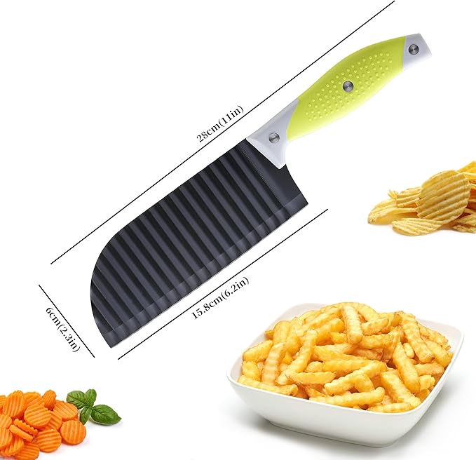 VRUIFA French Fry Cutter for Wave Fries, Crinkle Cutter for Veggies, Potatoes, Cucumber, Carrot and Fruit, with Non-slip Handle, Dishwasher Safe