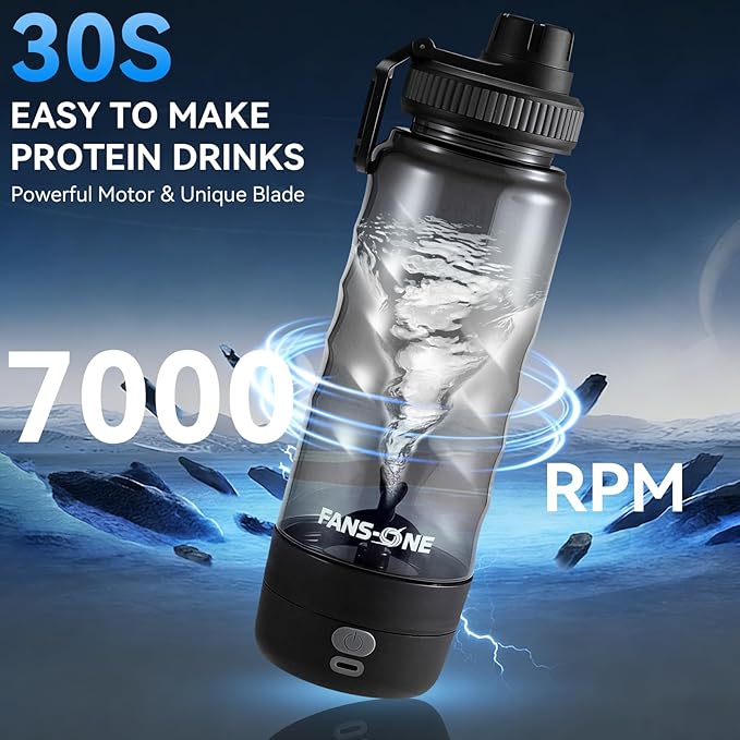 FANS-ONE Electric Protein Shaker Bottle, 24 oz USB C Rechargeable Electric Mixer, Shaker Cups for Protein Shakes and Meal Replacements, Portable Blender Self Mixing Cup for Gym Workout, Black