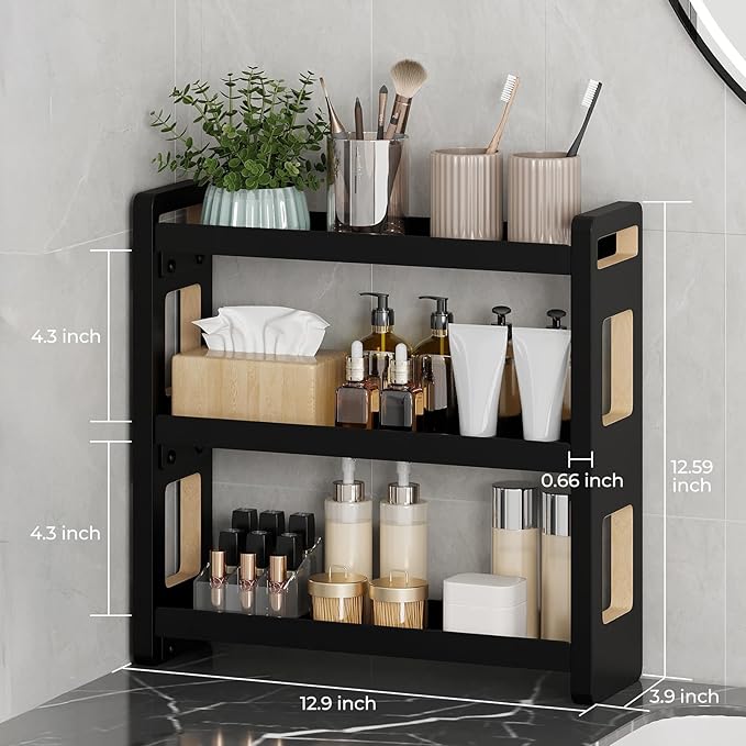 Bathroom Counter Organizer,Bathroom Counter Shelf,Bathroom Organizers,Under Sink Organizer,Cologne Organizer For Men,Cologne Cabinet,Spice Rack Organizer for Cabinet,Gifts(Black 3 Tier)