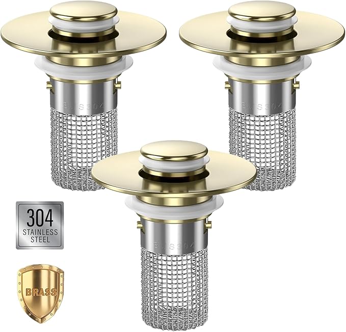 Bathroom Sink Drain Strainer,(3PCS) Pop-up Sink Drain Strainer with Removable Stainless Steel Strainer Basket Hair Catcher, Bathroom Sink Strainer for Bathroom Sink Stopper Replacement