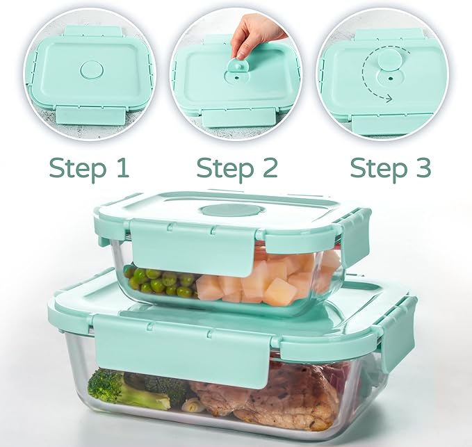 10 Pack Glass Meal Prep Containers, Airtight Food Storage Containers with Lids, Glass Containers for Lunch Built in Air Vents, Dishwasher Safe, Mint Green