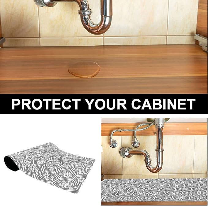 Under The Sink Mat, 24 X 36 in, Durable & Waterproof Premium Mats to Protect Kitchen & Bathroom Cabinets, Absorbent & Easy to Clean Shelf Liner, Grey