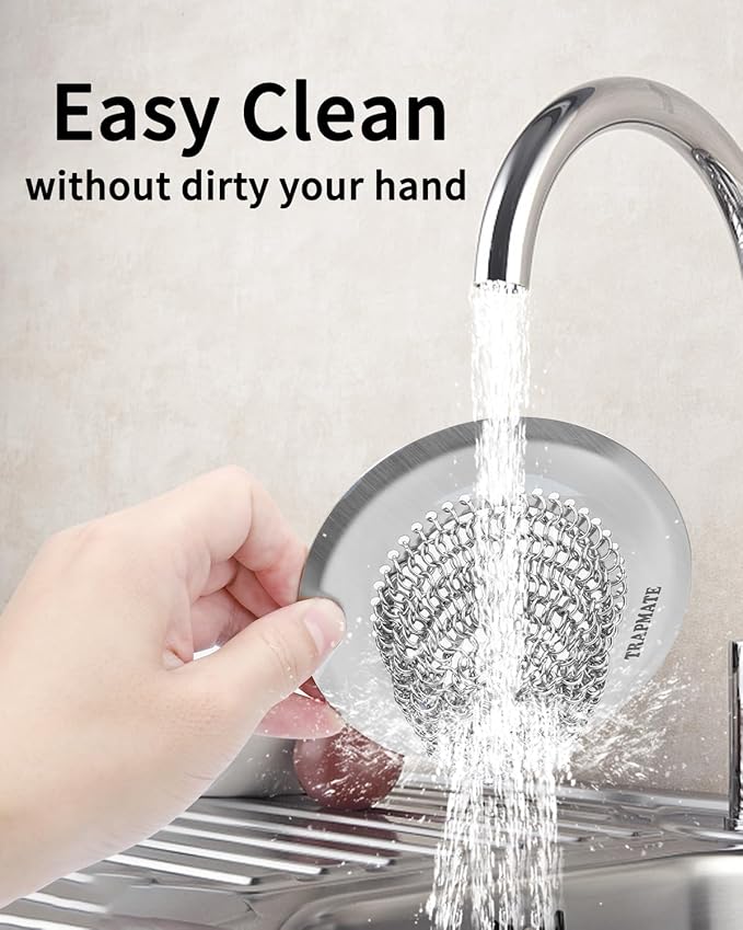 TRAPMATE 4 Pcs Kitchen Sink Drain Strainer, Stainless Steel Sink Strainer Basket with Easy Clean & Anti-Clog, Fits Garbage Disposal, Dishwasher Safe, Single & Double Bowl Sinks (Patented Product)