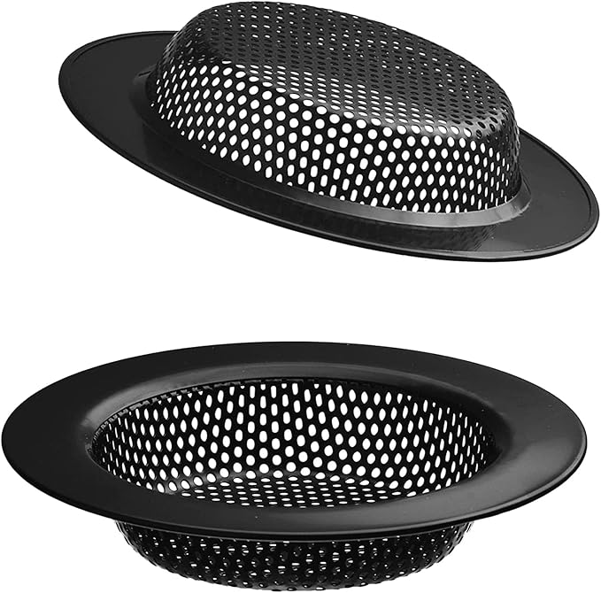 2 Pcs Black Stainless Steel Mesh Sink Drain Strainer, 2.75" Top/1.66" Kitchen Filter Trap Basket,Large Food Catch for Bathroom Bathtub Wash basin Floor drain balcony RV Drain Hole Electroplated Coatin