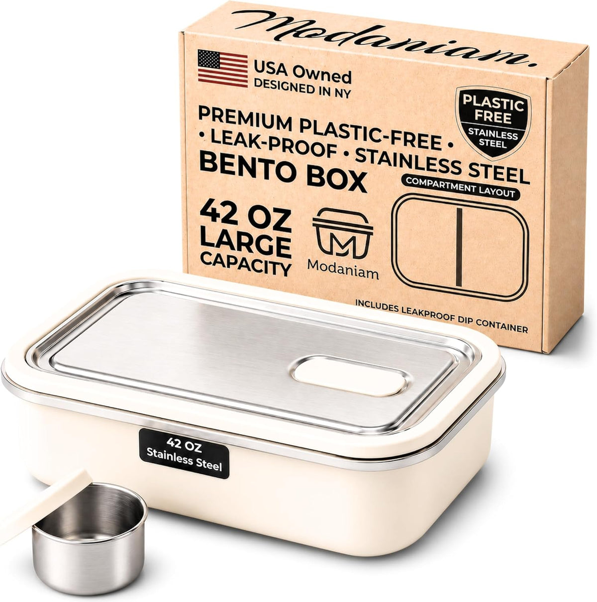 Leak proof Stainless Steel 42 OZ Bento Box Adult, Metal Lunch Container