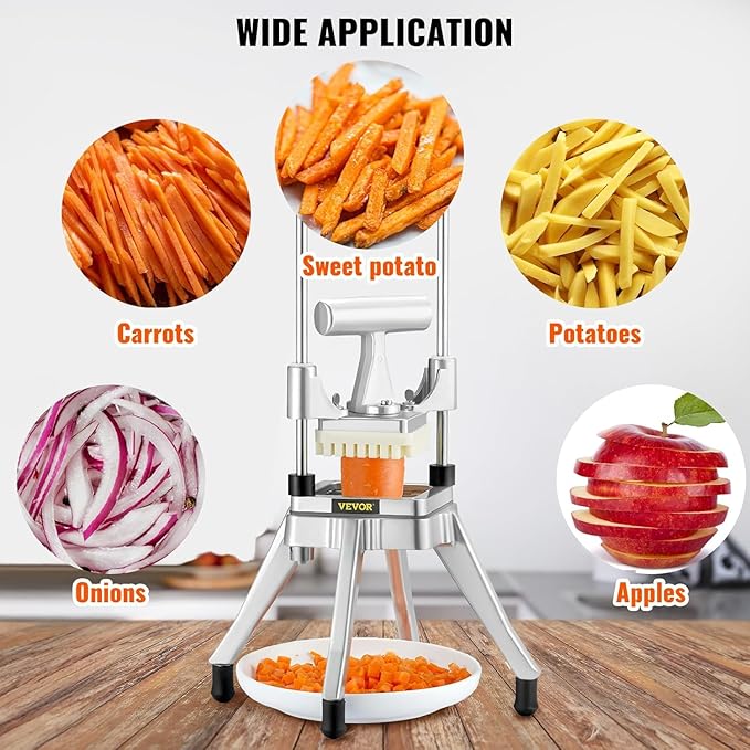 Happybuy Commercial Vegetable Fruit Chopper 1/4" Blade Heavy Duty Professional Food Dicer Kattex French Fry Cutter Onion Slicer Stainless Steel for Tomato Peppers Potato Mushroom